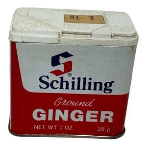 VINTAGE Schilling Ground Ginger Red + White Spice Tin 1 oz 28 g